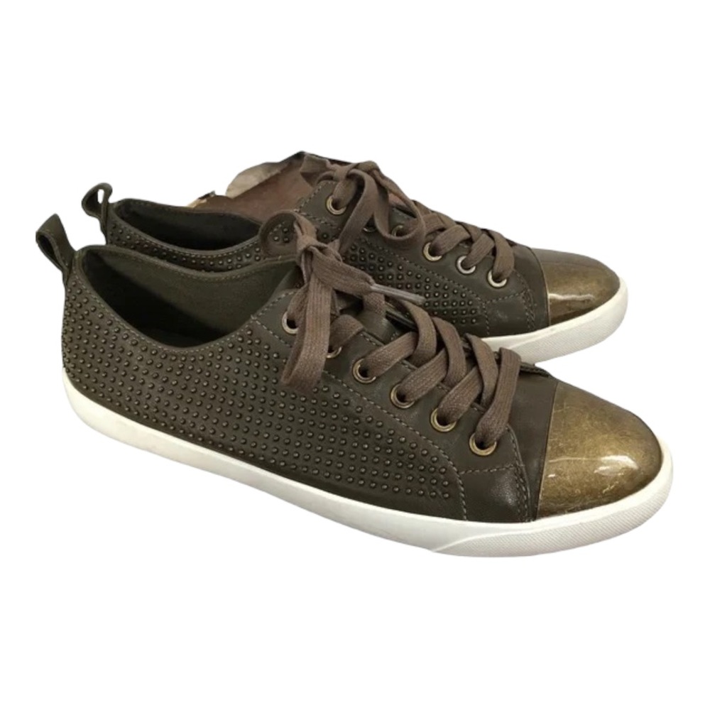 COACH Makayla Olive studded lace up flat sneaker with patent front